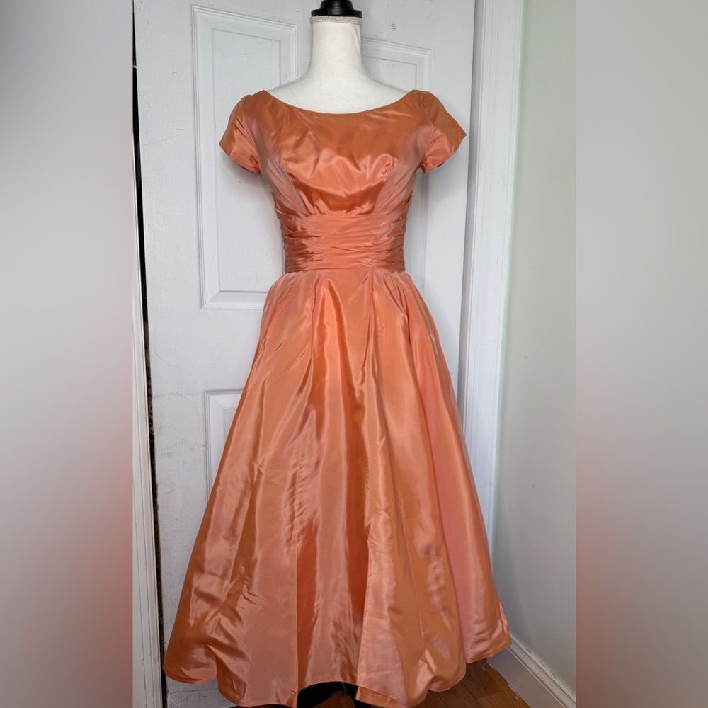 RARE 1950s Peach Colored Prom Fit and Flair High Glam Dress